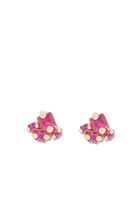 Princess Stud Earrings, 18k Rose Gold & Ruby